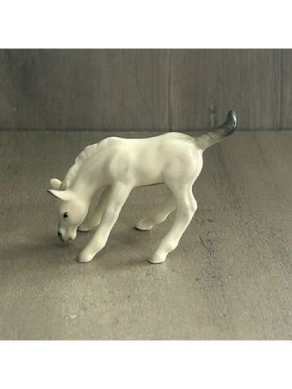 Vintage Miniature Ceramic Foal Horse Figurine Japan White Gray Grazing 2.5”